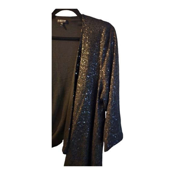 SOLD!! EILEEN FISHER Black Sequin Silk Knit Open Drape Jacket Cardigan - Size 2X - Picture 3 of 7